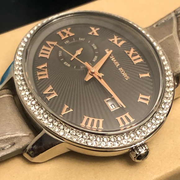 Michael Kors Pave Watch with Grey Leather Straps - Picture 9 of 13